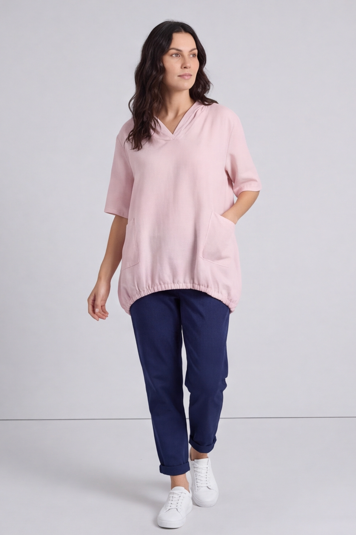 Linda Hooded Linen Top Pink