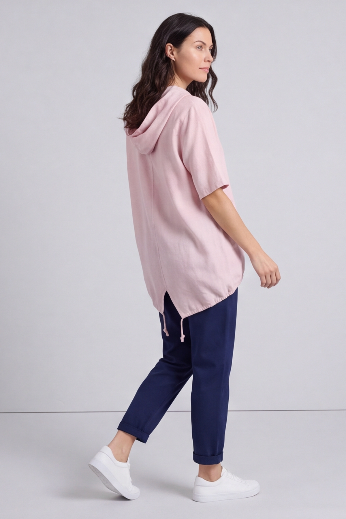 Linda Hooded Linen Top Pink