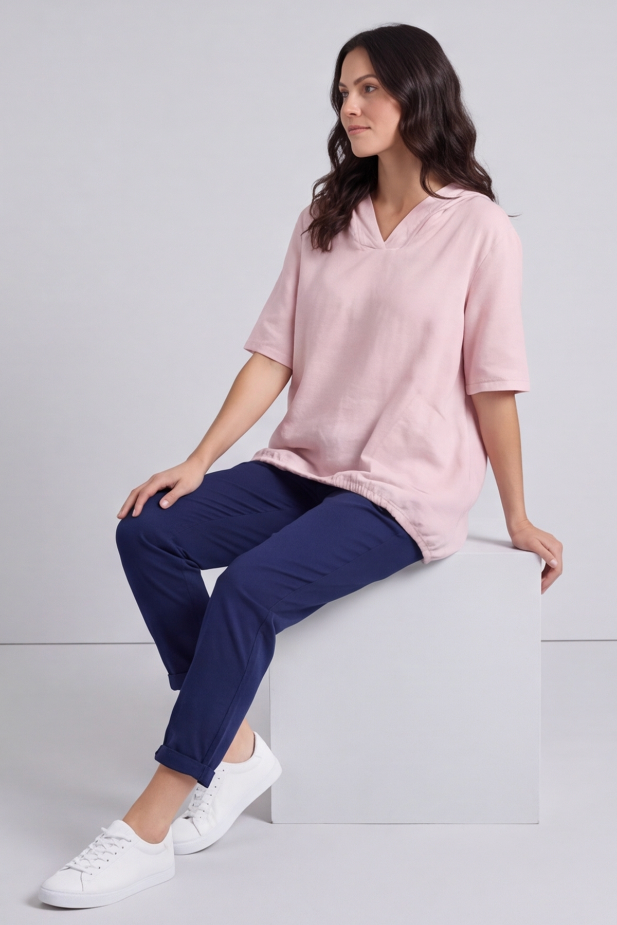 Linda Hooded Linen Top Pink