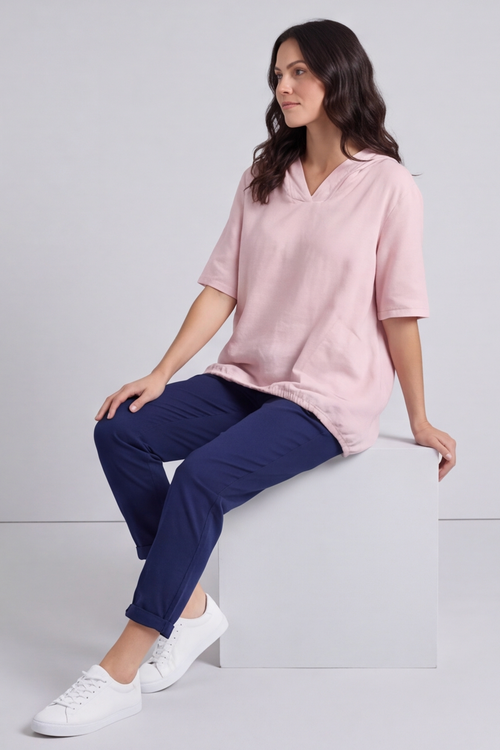 Linda Hooded Linen Top Pink - Image 2