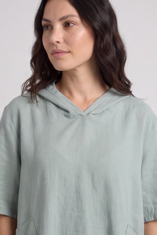 Linda Hooded Linen Top Khaki - Image 3