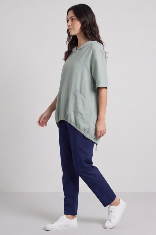 Linda Hooded Linen Top Khaki - Image 4