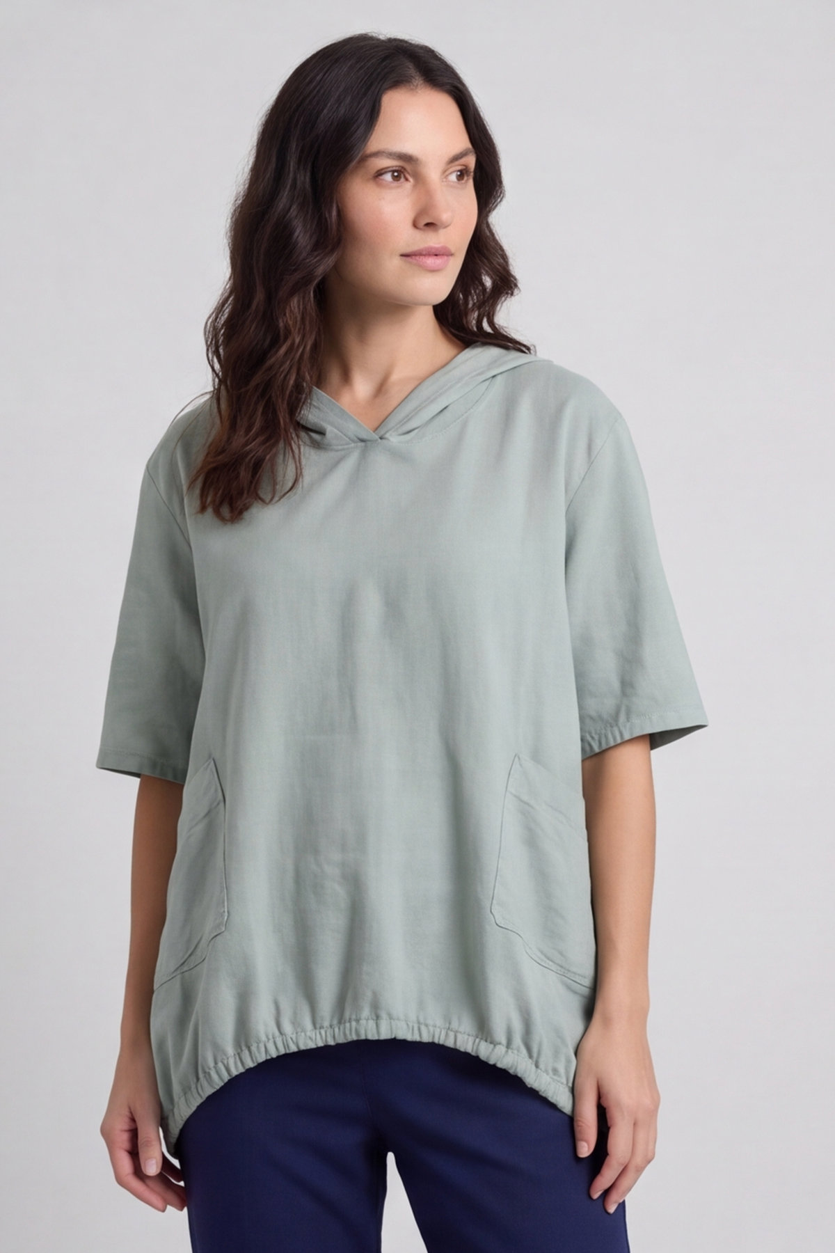 Linda Hooded Linen Top Khaki