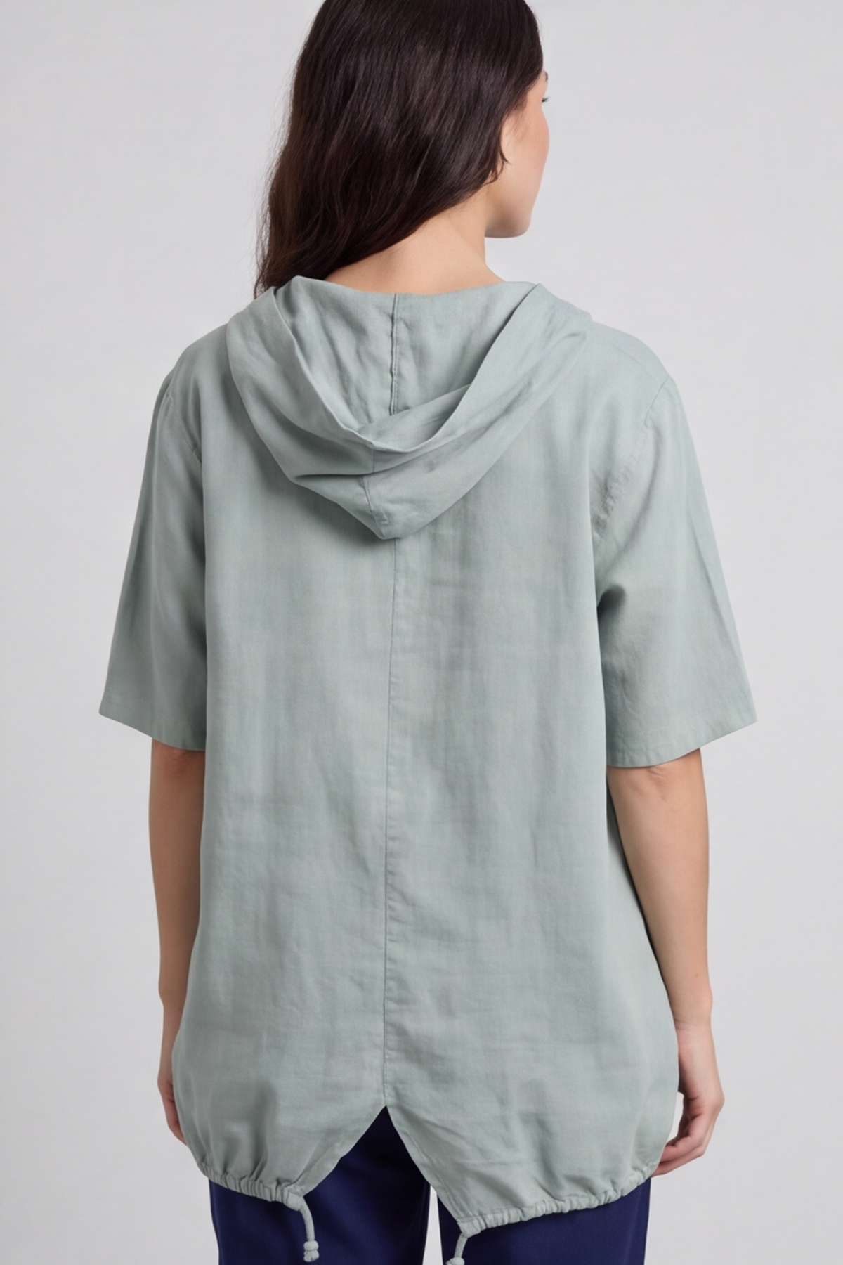 Linda Hooded Linen Top Khaki