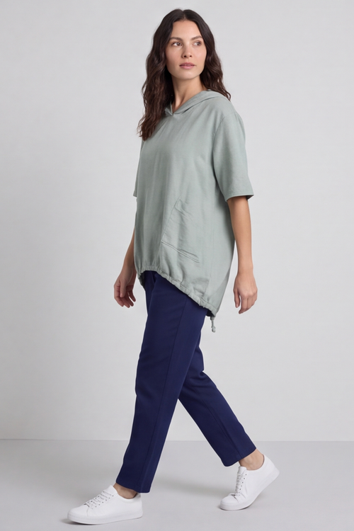 Linda Hooded Linen Top Khaki - Image 2