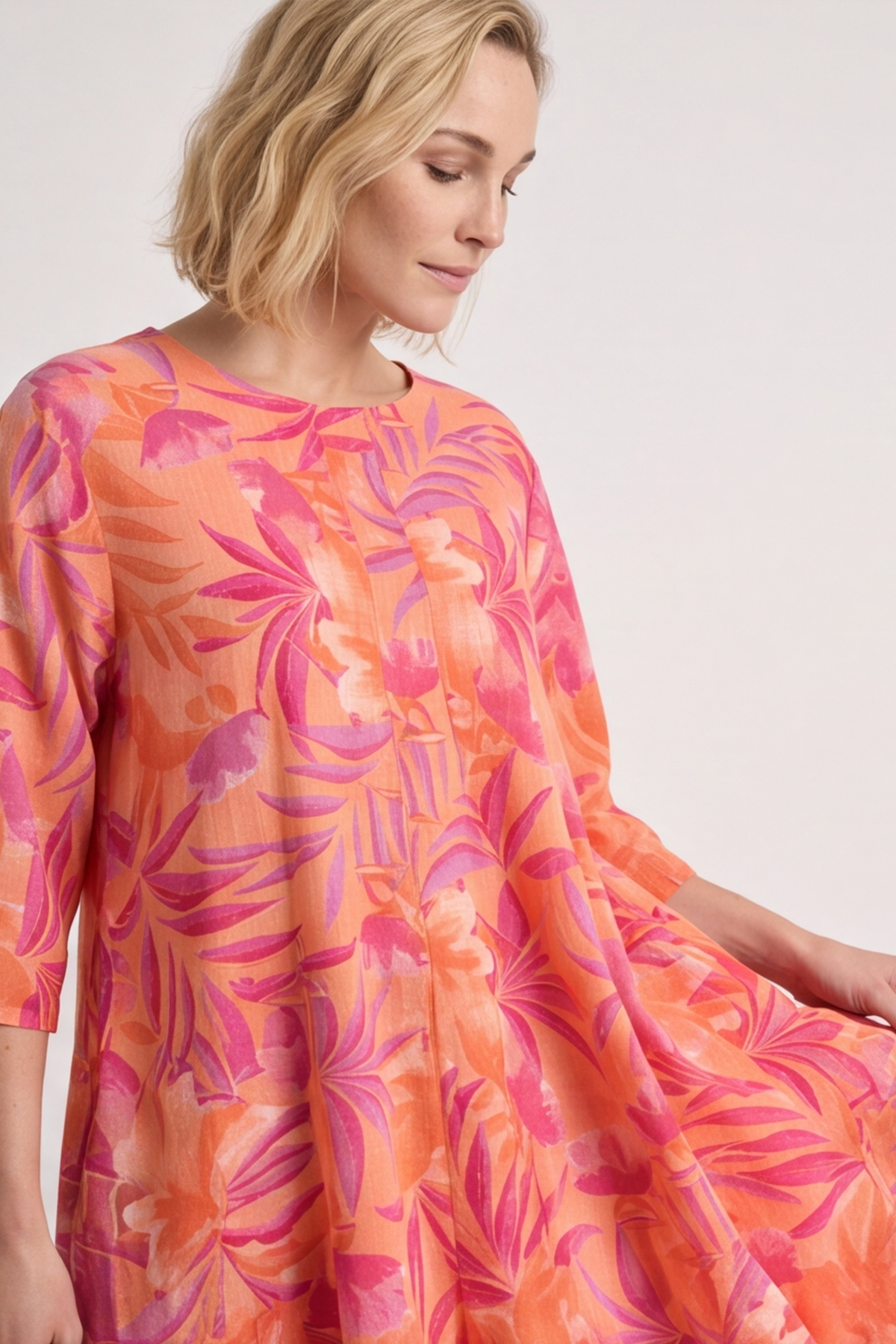 Eleni Botanical Print Linen Dress Light Orange