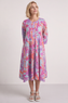 Eleni Botanical Print Linen Dress Powder Blue