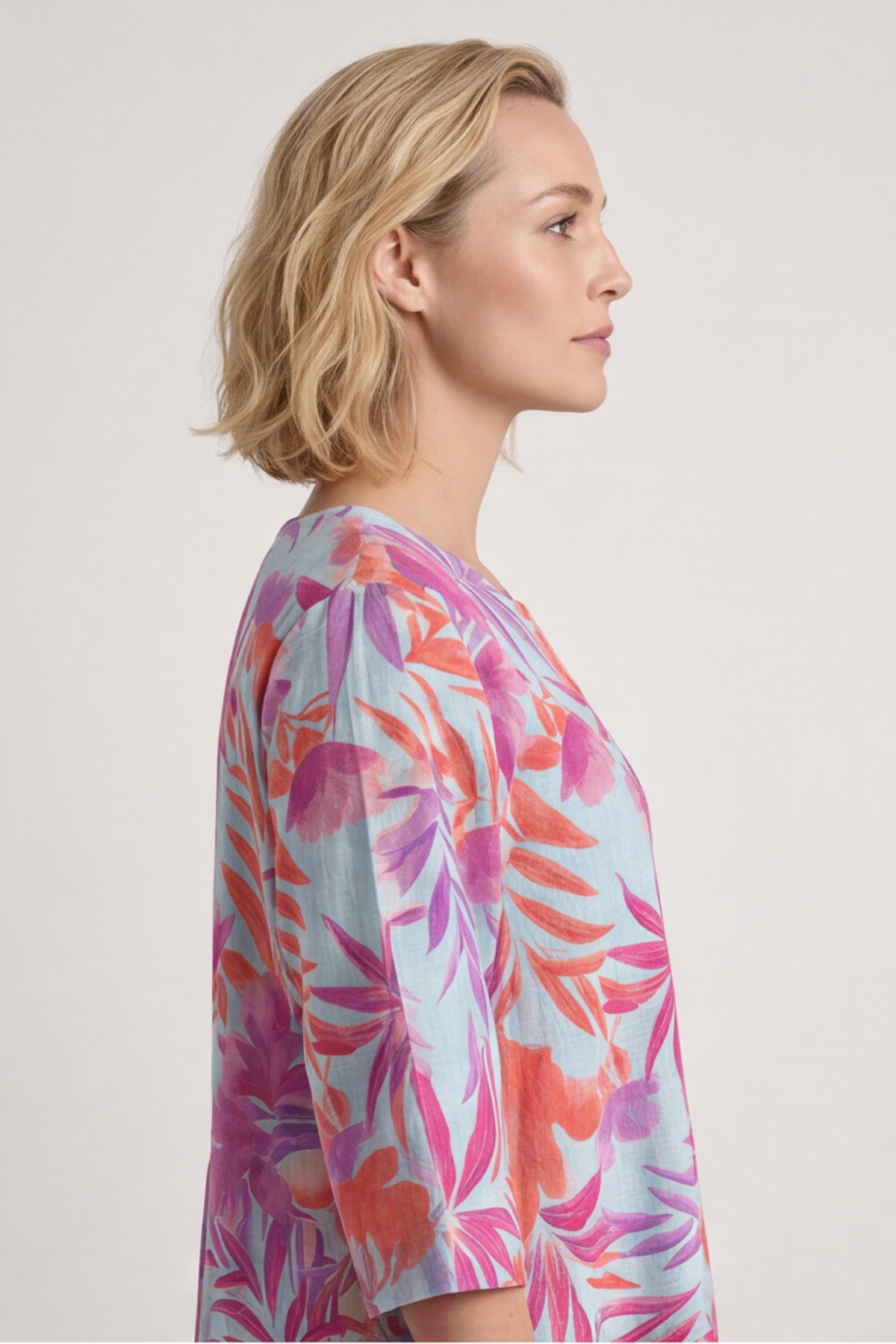 Eleni Botanical Print Linen Dress Powder Blue