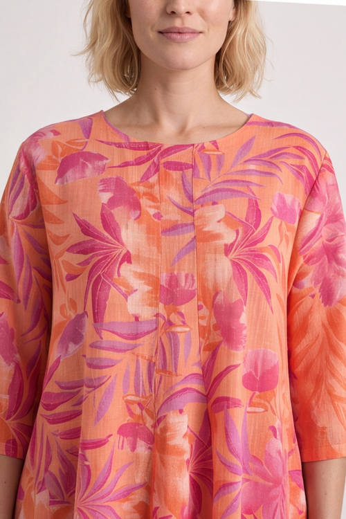Eleni Botanical Print Linen Dress Light Orange - Image 4