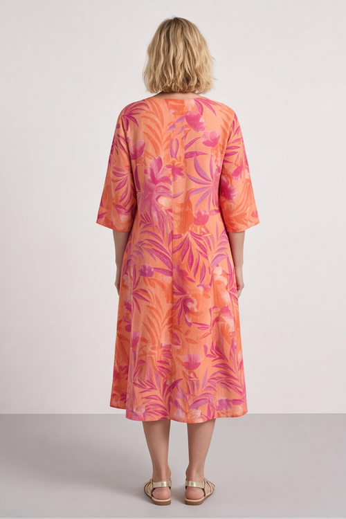 Eleni Botanical Print Linen Dress Light Orange - Image 5