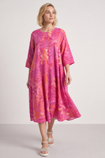 Eleni Botanical Print Linen Dress Pink Pink/Linen, Cotton - Eleni Botanical Print Linen Dress Pink