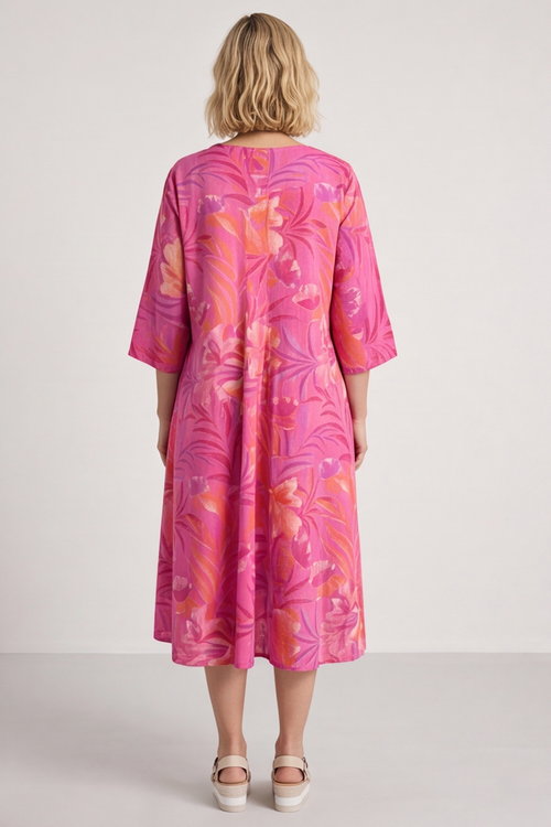 Eleni Botanical Print Linen Dress Pink - Image 3