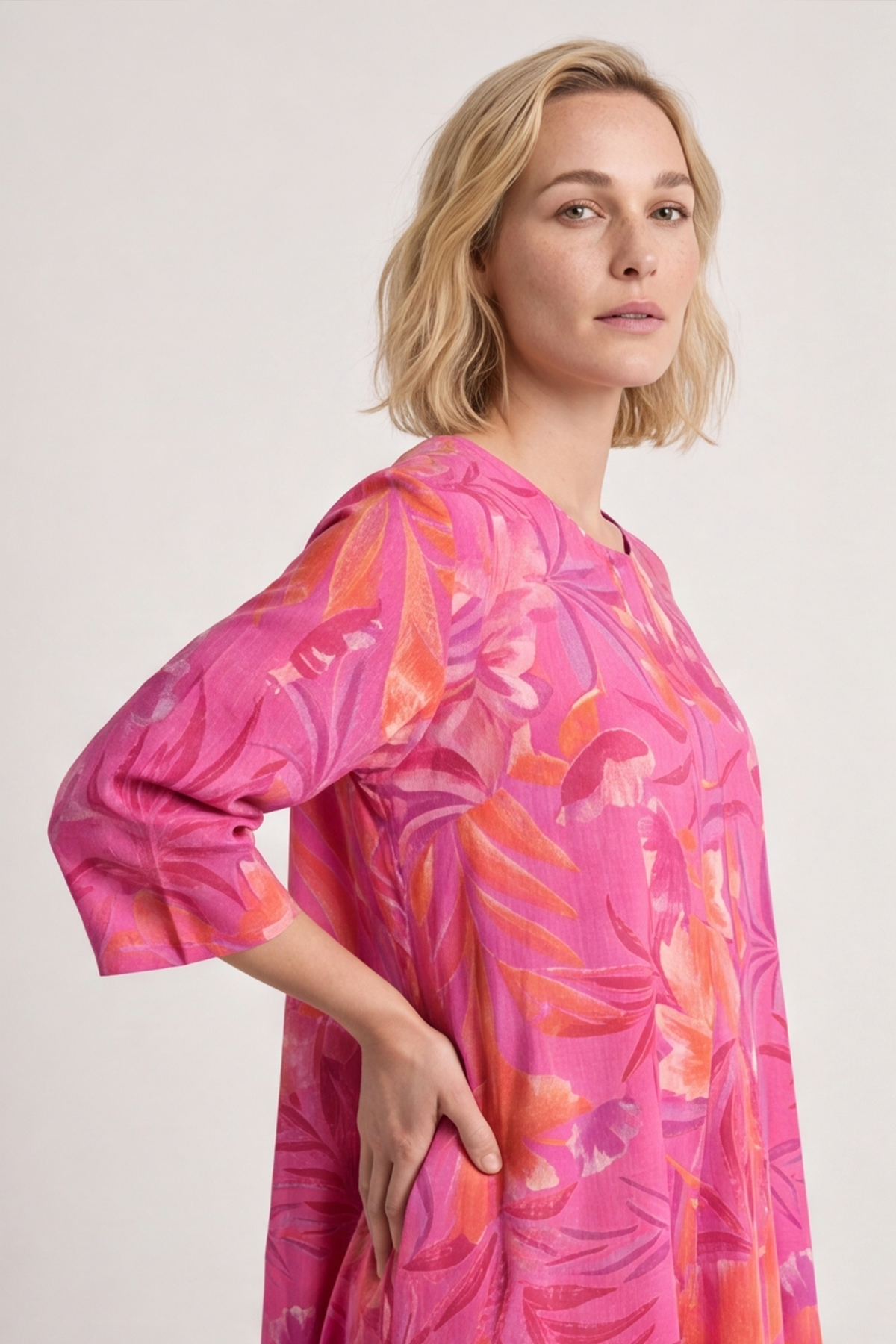 Eleni Botanical Print Linen Dress Pink