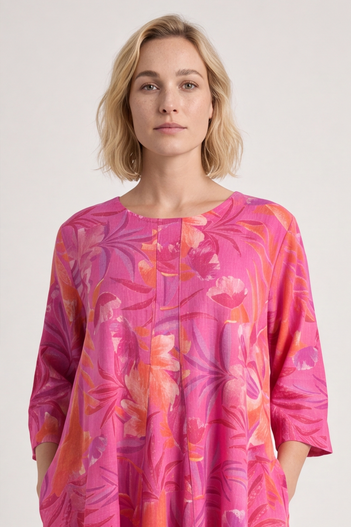 Eleni Botanical Print Linen Dress Pink