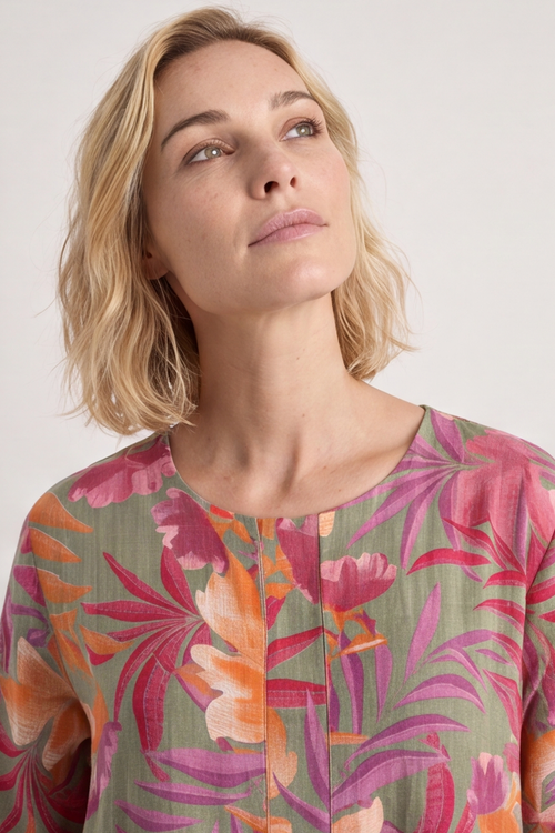 Eleni Botanical Print Linen Dress Sage Green - Image 4