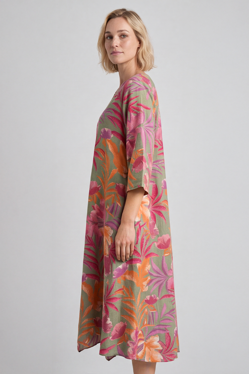 Eleni Botanical Print Linen Dress Sage Green - Image 5