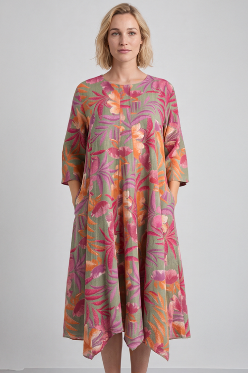 Eleni Botanical Print Linen Dress Sage Green - Image 6