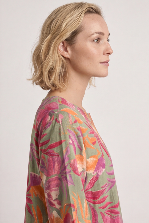 Eleni Botanical Print Linen Dress Sage Green - Image 7