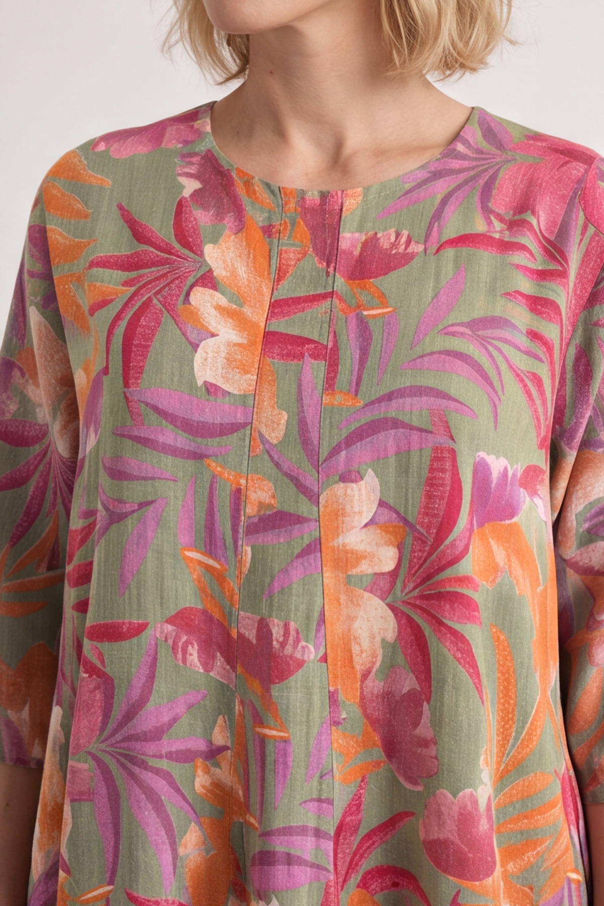 Eleni Botanical Print Linen Dress Sage Green