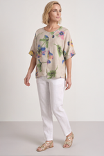 Isolde Botanical Print Linen Top Stone Stone - Isolde Botanical Print Linen Top Stone