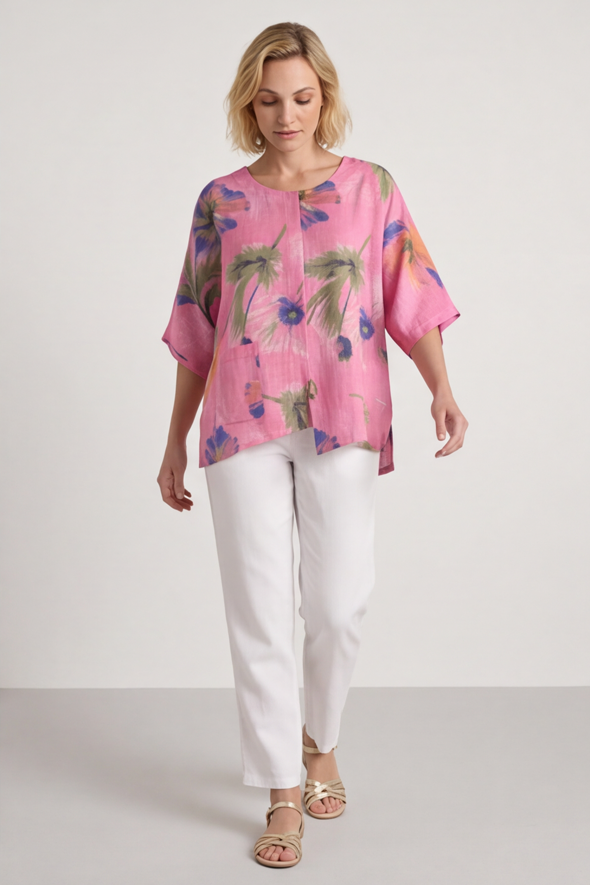 Isolde Botanical Print Top Pink