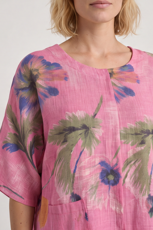 Isolde Botanical Print Top Pink - Image 4