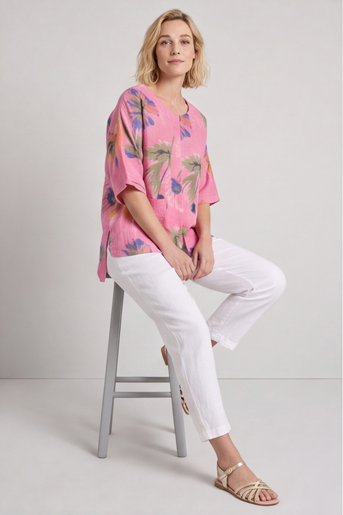 Isolde Botanical Print Top Pink - Image 6