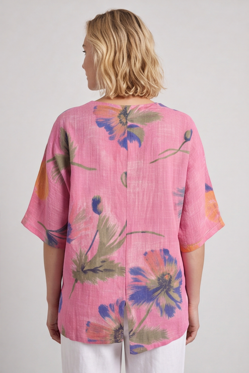 Isolde Botanical Print Top Pink - Image 7