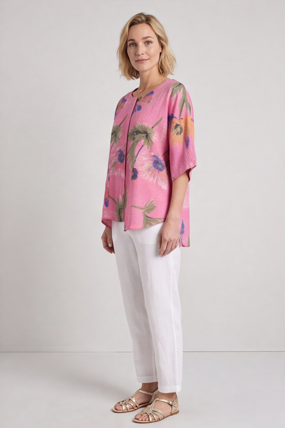 Isolde Botanical Print Top Pink