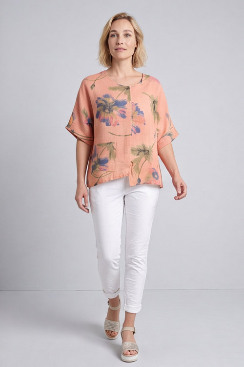 Isolde Botanical Print Linen Top Orange - Image 8