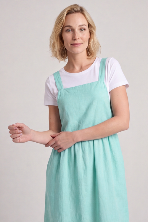 Meredith Linen Pinafore Dress Green - Image 2