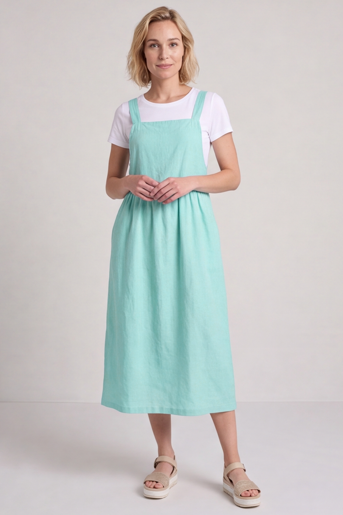 Meredith Linen Pinafore Dress Green