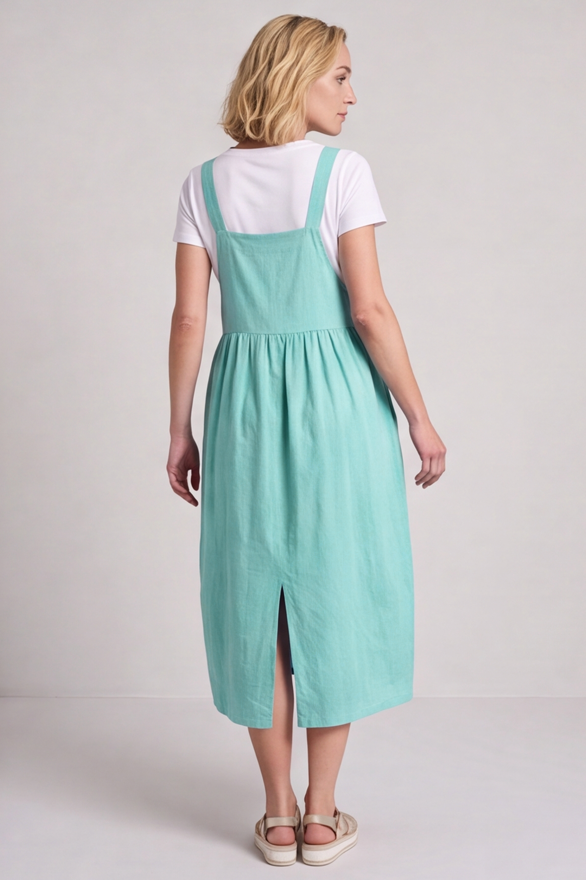Meredith Linen Pinafore Dress Green