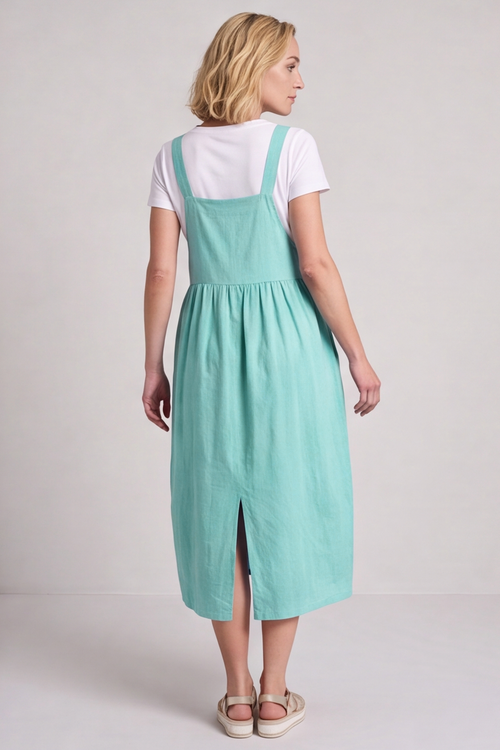 Meredith Linen Pinafore Dress Green - Image 5