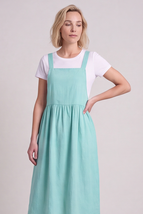 Meredith Linen Pinafore Dress Green - Image 6