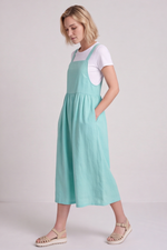 Meredith Linen Pinafore Dress Green Green - Meredith Linen Pinafore Dress Green