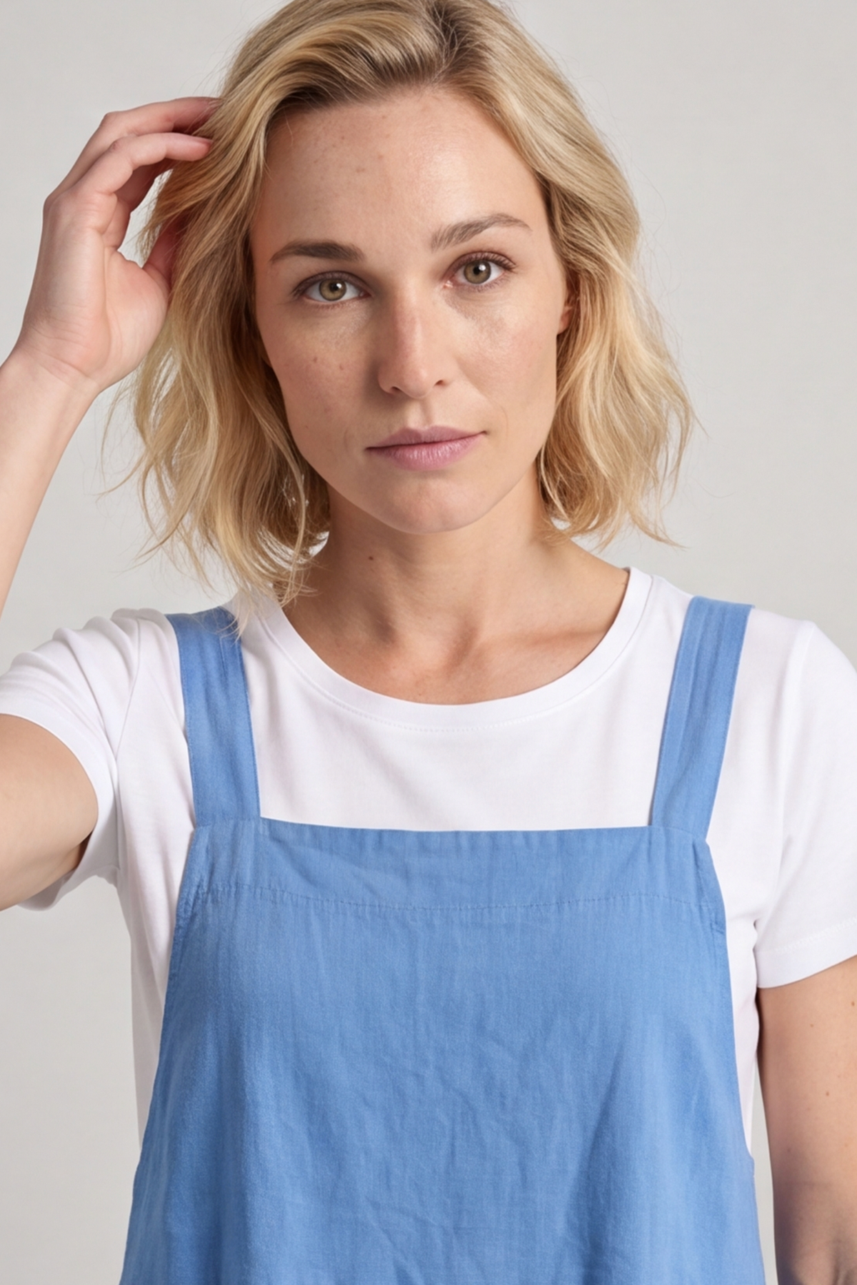Meredith Linen Pinafore Dress Powder Blue