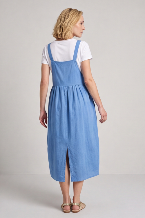 Meredith Linen Pinafore Dress Powder Blue - Image 4