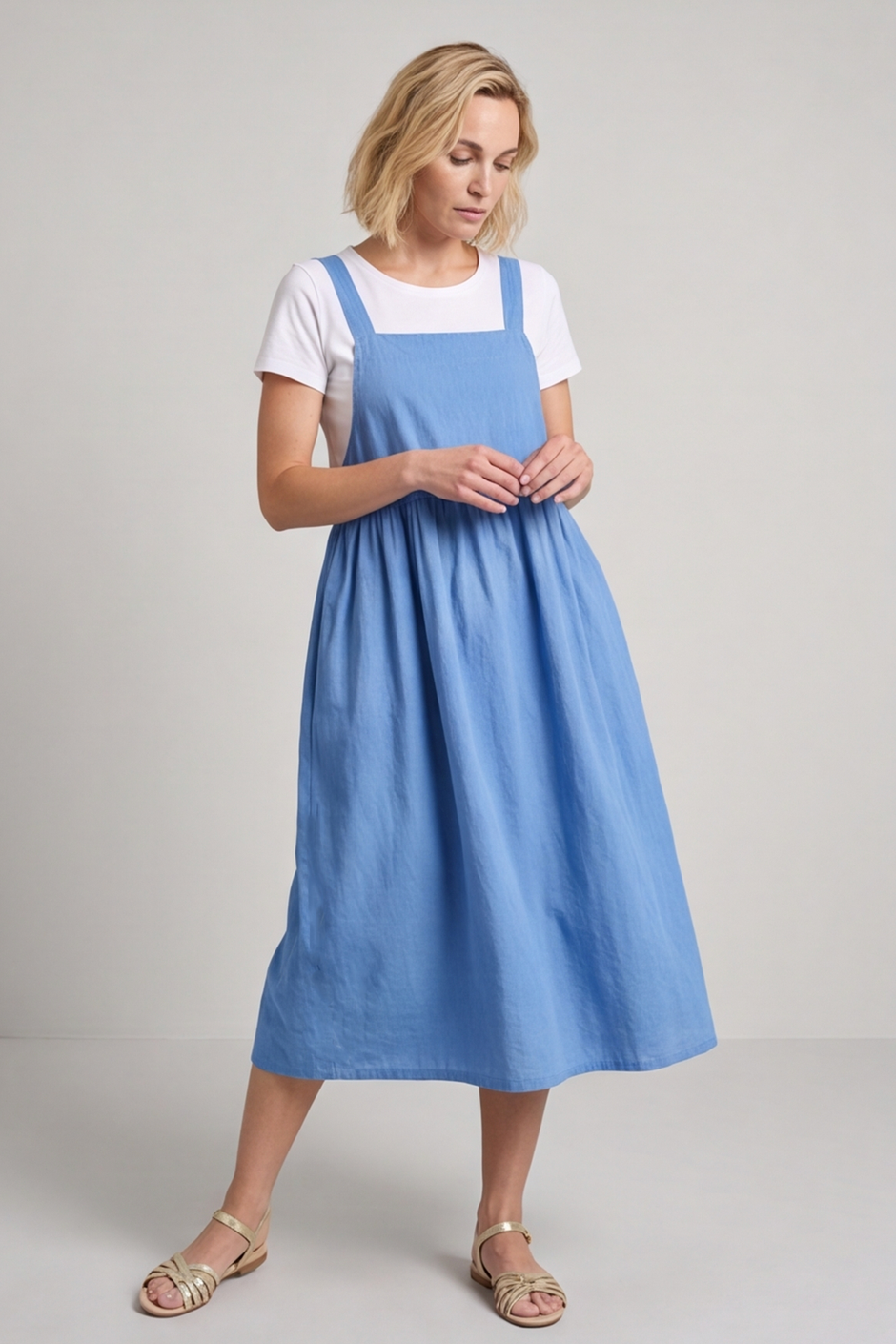 Meredith Linen Pinafore Dress Powder Blue