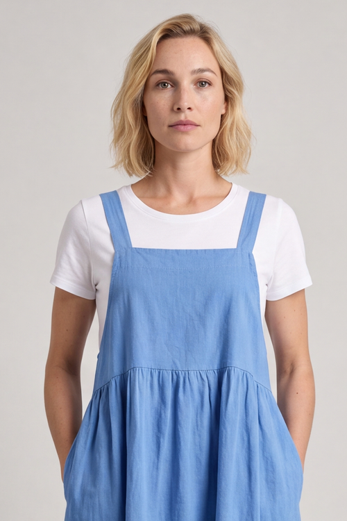 Meredith Linen Pinafore Dress Powder Blue - Image 7