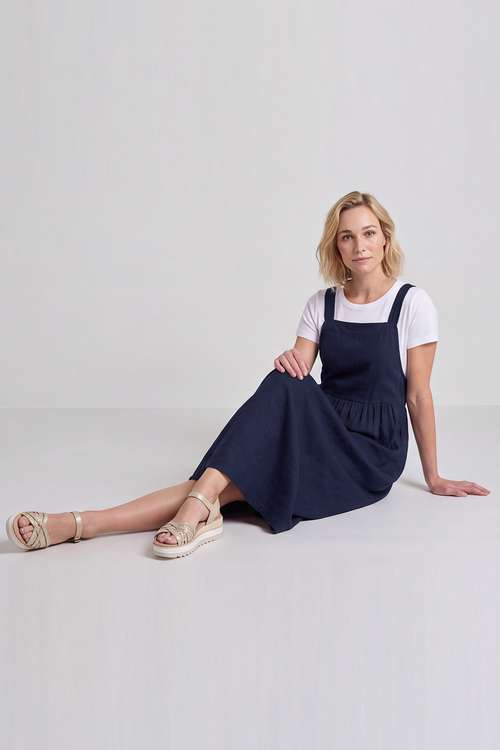 Meredith Linen Pinafore Dress Navy - Image 5