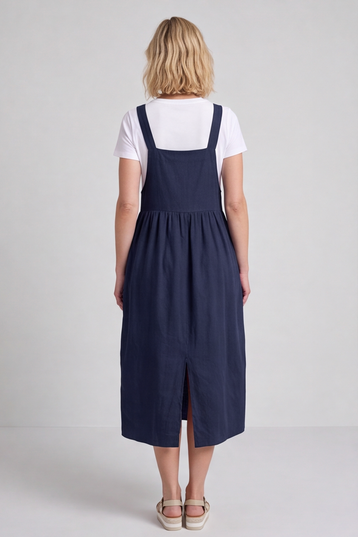 Meredith Linen Pinafore Dress Navy