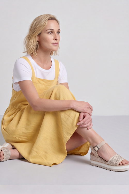 Meredith Linen Pinafore Dress Yellow - Image 6
