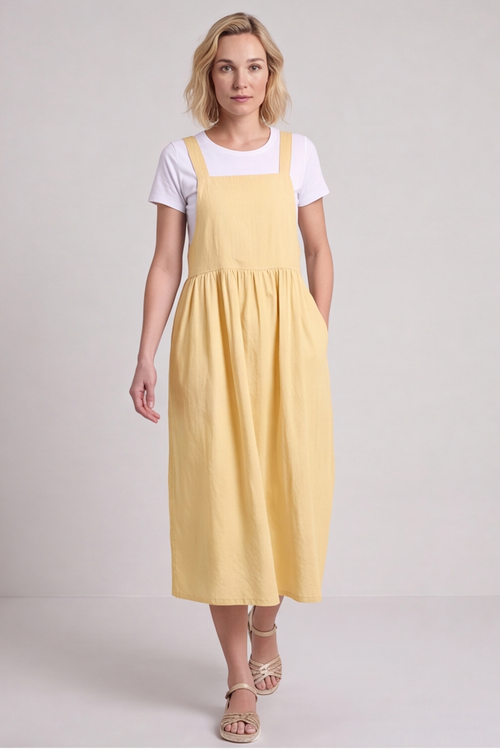 Meredith Linen Pinafore Dress Yellow - Image 2