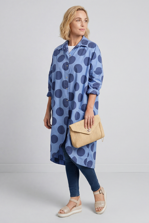 Lita Spot Print Cotton Shirt Blue - Image 1