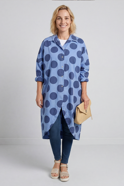 Lita Spot Print Cotton Shirt Blue - Image 5