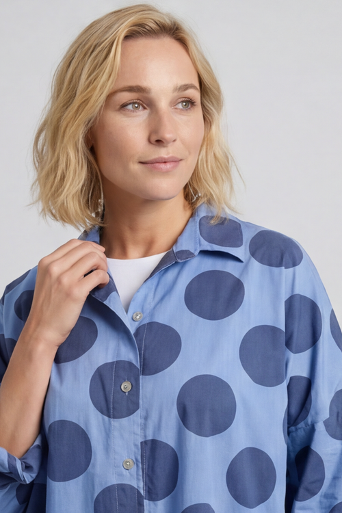 Lita Spot Print Cotton Shirt Blue - Image 3