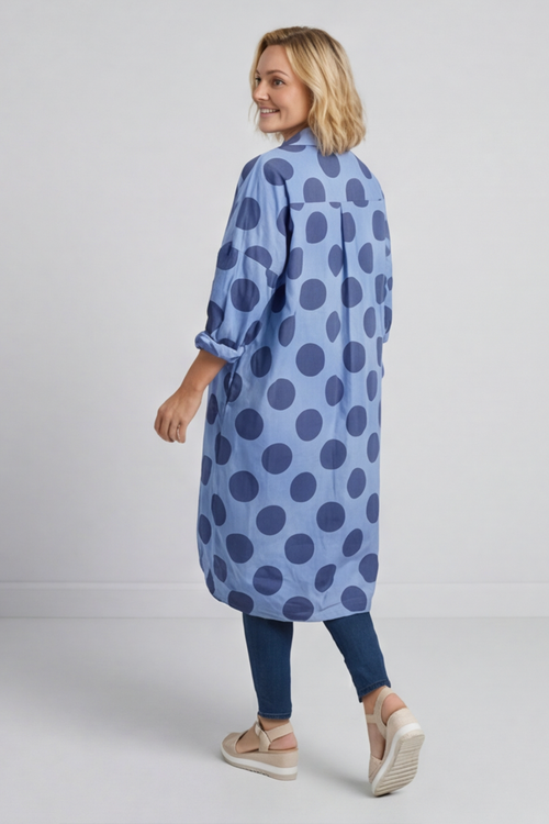 Lita Spot Print Cotton Shirt Blue - Image 2