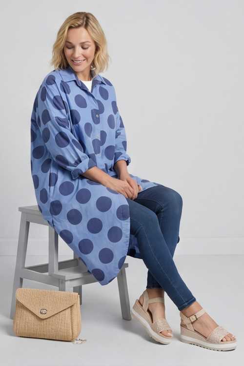 Lita Spot Print Cotton Shirt Blue - Image 4