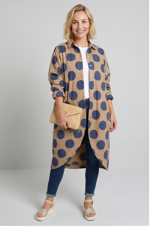 Lita Spot Print Cotton Shirt Camel - Image 4